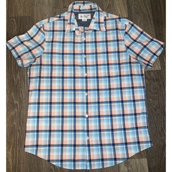ORIGINAL PENGUIN Heritage Slim Plaid Button-Down Mens SZ L Pastel Short Sleeve - Picture 1 of 9